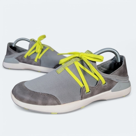OluKai Miki Li Gray and Neon Green Casual Sneakers Women's Size 6.5 - Picture 1 of 16